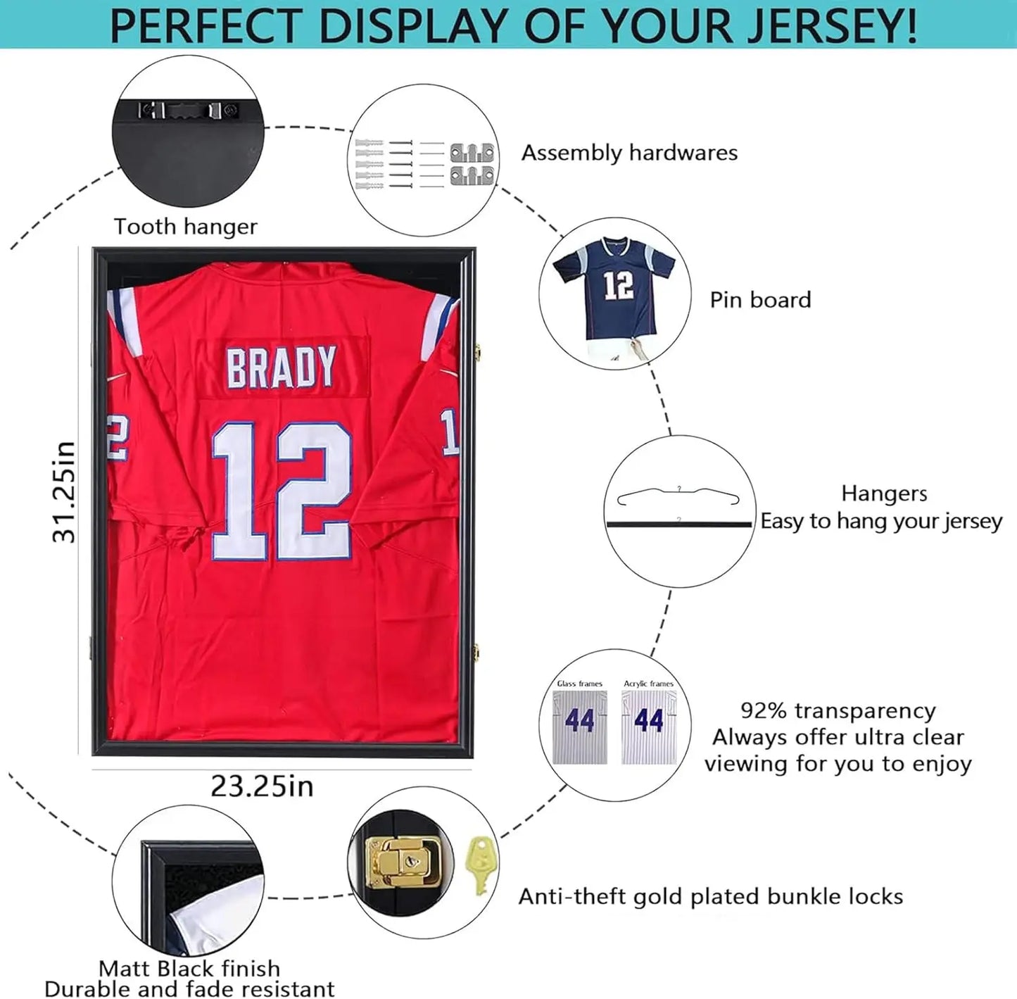 XMSJ Jersey Display Case With UV Protection Acrylic