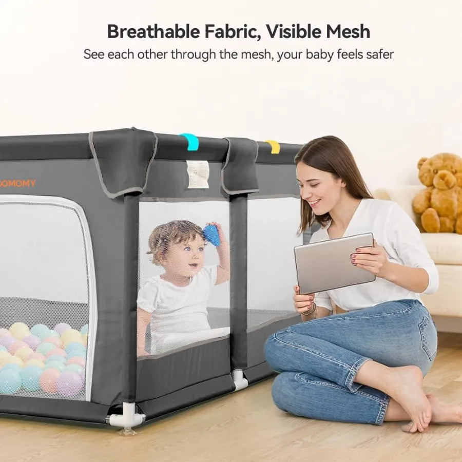Baby Playpen With Full Mesh Design Safe Non Slip Fence