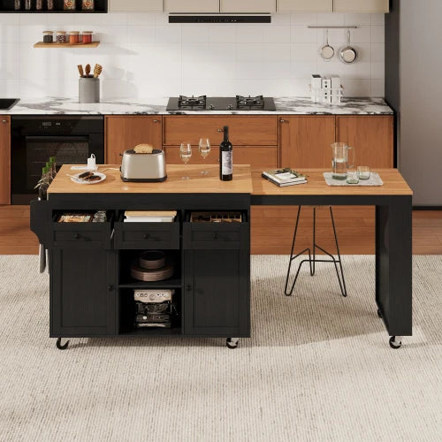 Extendable Kitchen Island With Dining Table And Shelves