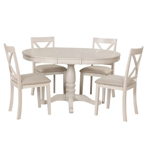 Modern 5 Piece Dining Table Set For 4 With Round Table And Chairs
