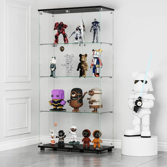 XMSJ Glass Display Cabinet With 4 Shelf Double Doors Lockable