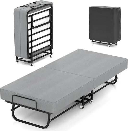 XMSJ Folding Bed With Memory Foam Mattress Portable Rollaway Bed