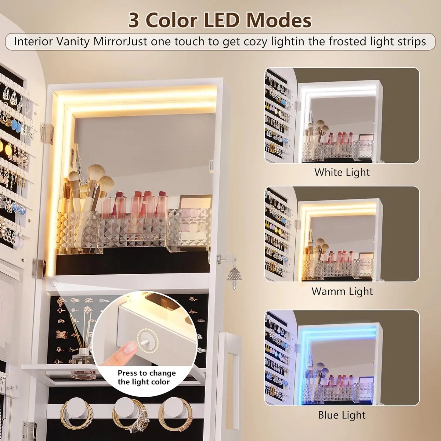 XMSJ 360 Degree Swivel Mirror Jewelry Cabinet Lights