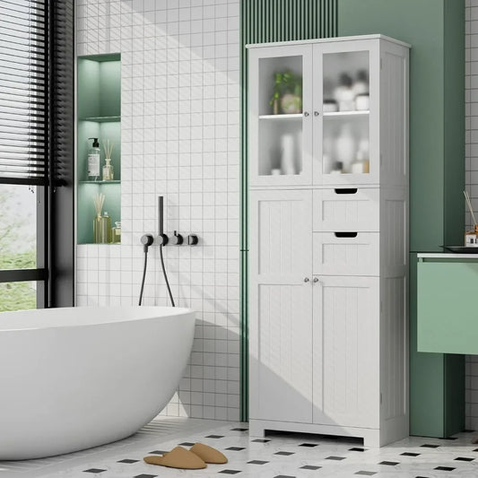 XMSJ Storage Cabinet With Frosted Glass Doors And Wooden Drawers