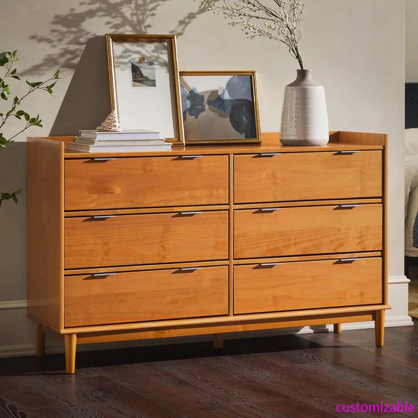 XMSJ Polay Modern Solid Wood Six Drawer Dresser For Bedroom