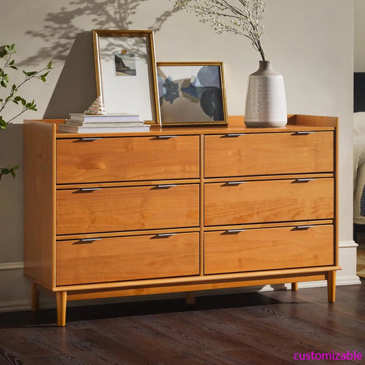 XMSJ Polay Modern Solid Wood Six Drawer Dresser For Bedroom