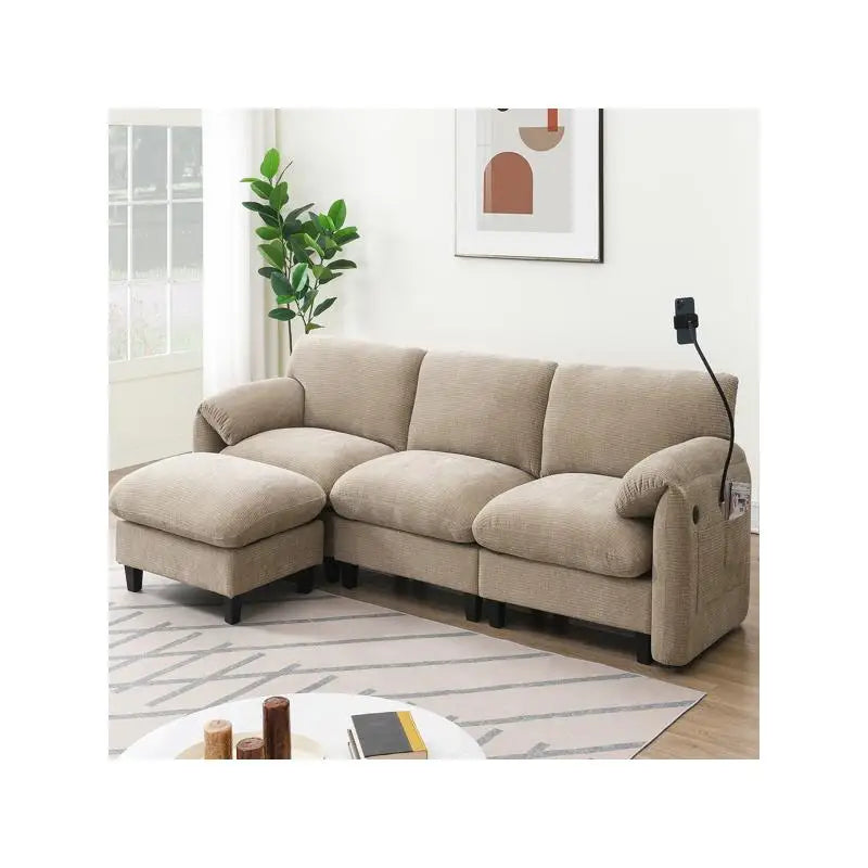Modular L Shaped Sectional Sofa With USB Type C Charger