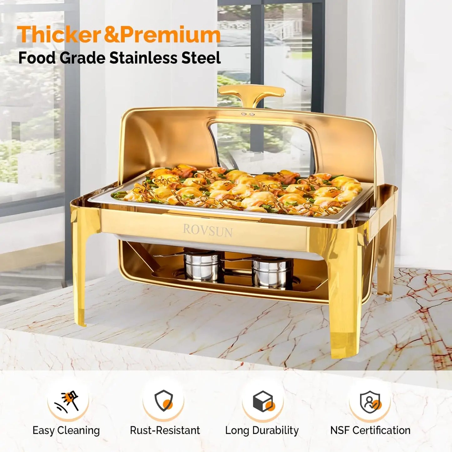 XMSJ Roll Top Chafing Dish Buffet Set 3-Pack NSF-Grade Stainless