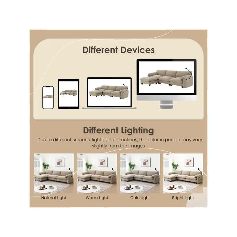 Modular L Shaped Sectional Sofa With USB Type C Charger