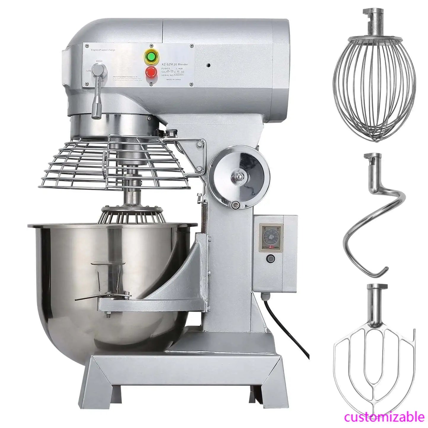 XMSJ Commercial Food Mixer Heavy Duty 110V Stainless Steel Bowl