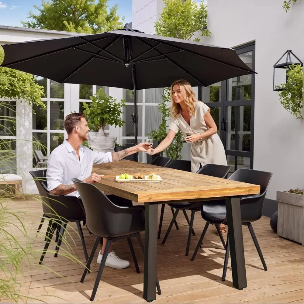 XMSJ Acacia Wood Dining Table Indoor Outdoor With Iron Legs