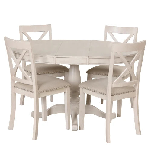 Modern 5 Piece Dining Table Set For 4 With Round Table And Chairs