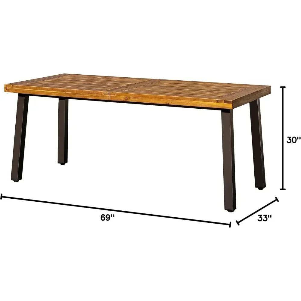 XMSJ Acacia Wood Dining Table Indoor Outdoor With Iron Legs