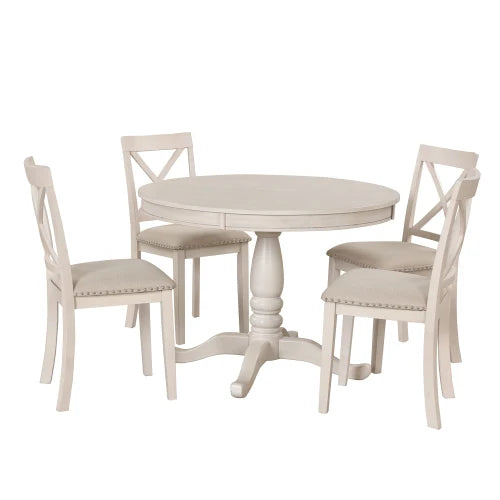 Modern 5 Piece Dining Table Set For 4 With Round Table And Chairs