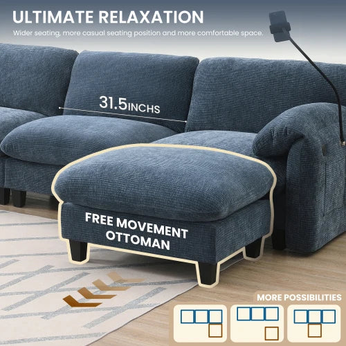 USB Type C Modular L Shaped Chenille Sofa With Pockets