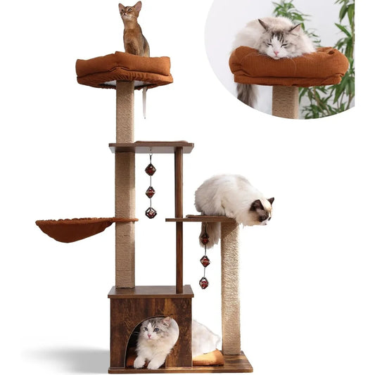 XMSJ 4 In 1 Cat Tree Tower With Scratching Post And Hammock