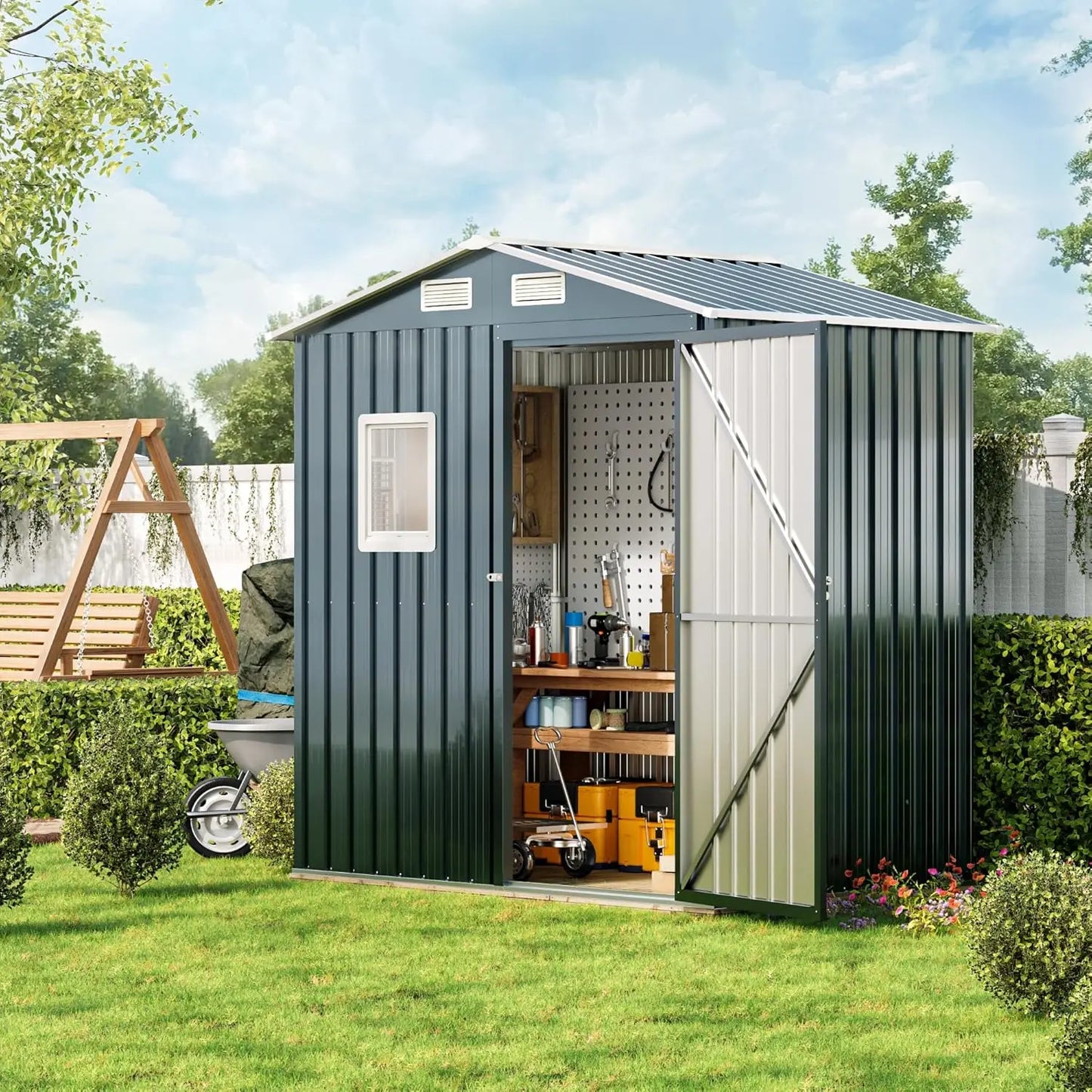 XMSJ Vertical Outdoor Steel Storage Shed With Lockable Doors