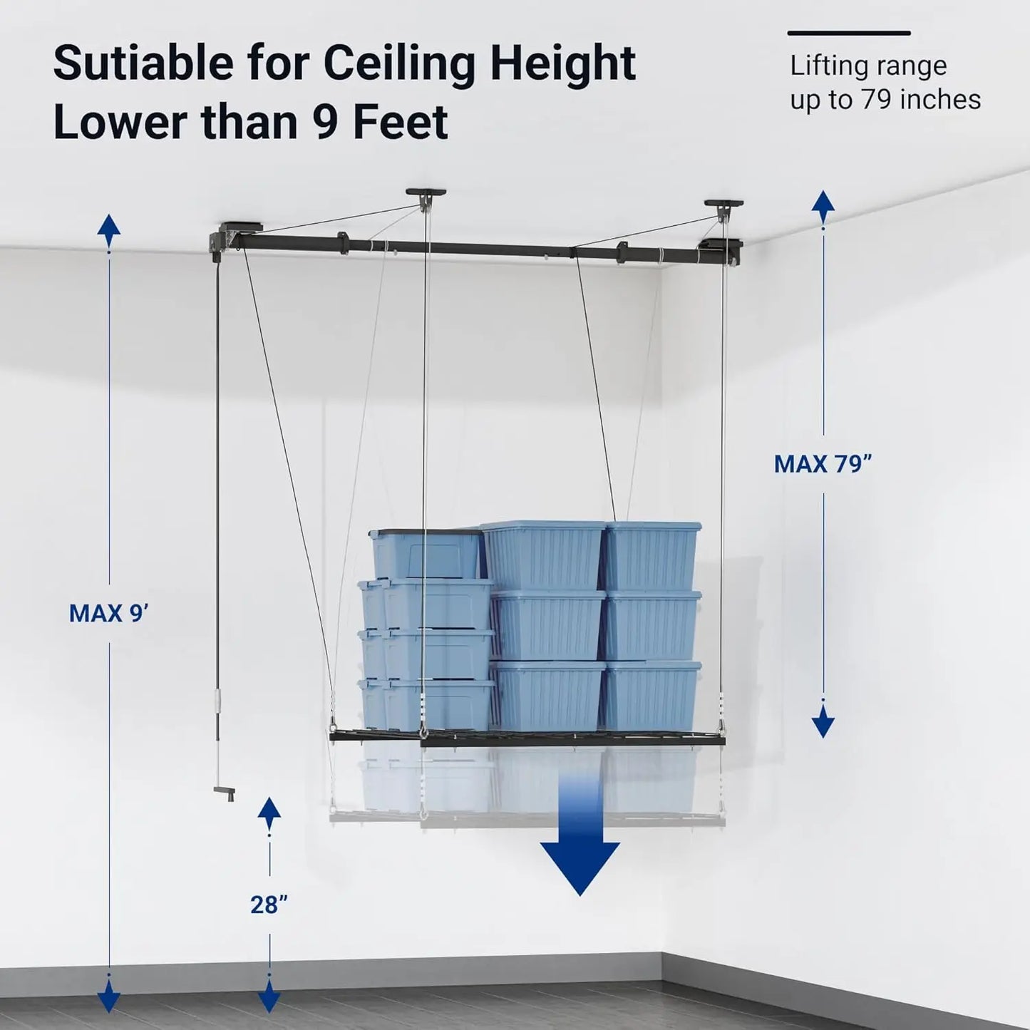 XMSJ Overhead Garage Storage Rack Heavy Duty Adjustable Ceiling System
