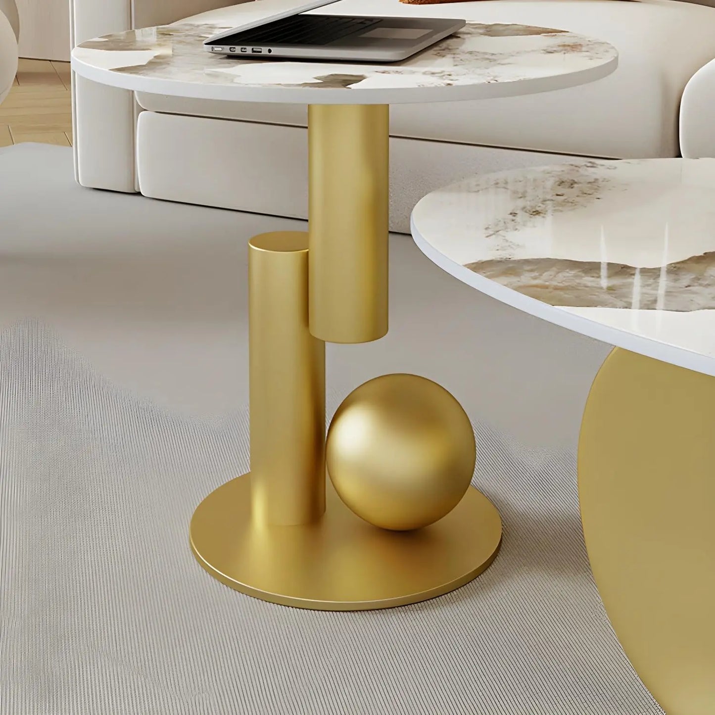 XMSJ Modern Stone Coffee Table With Abstract Metal Base