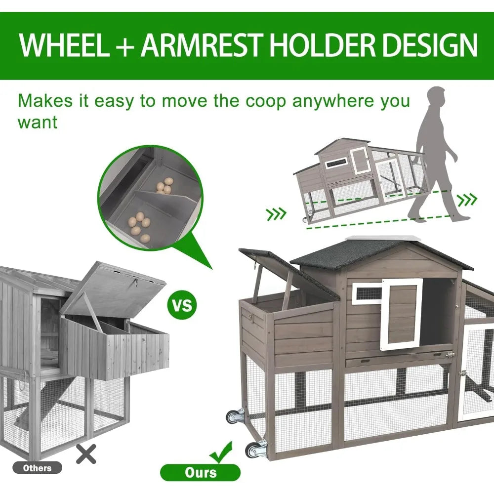 XMSJ Chicken Coop With Run Outdoor Wooden Backyard Poultry House