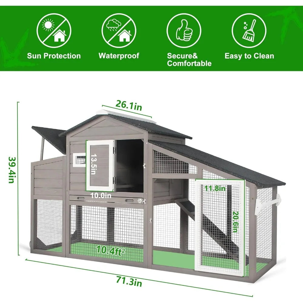 XMSJ Chicken Coop With Run Outdoor Wooden Backyard Poultry House