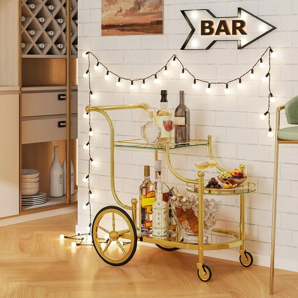 3-Tier Rolling Bar Cart With Mirrored Shelves And Wheels