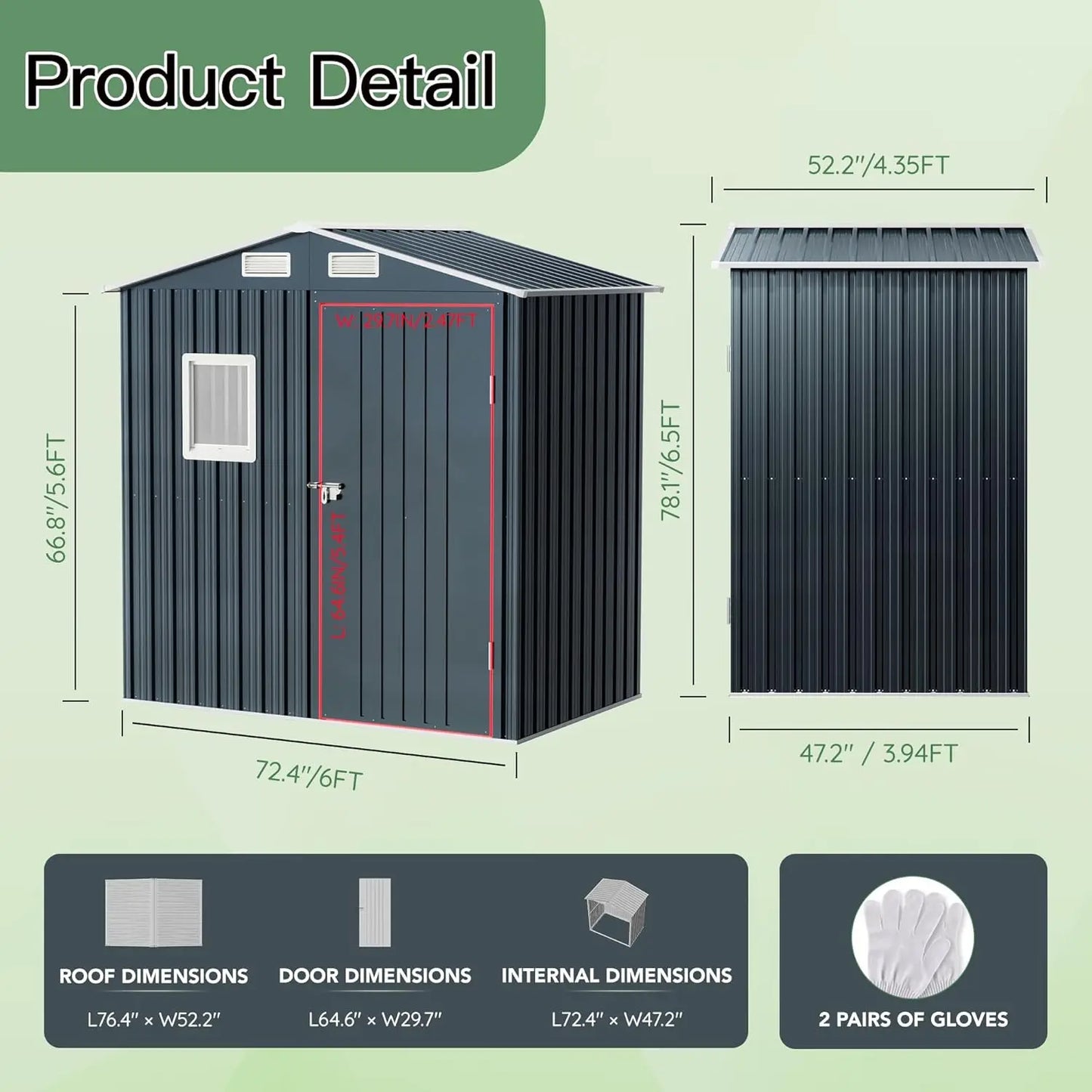 XMSJ Vertical Outdoor Steel Storage Shed With Lockable Doors