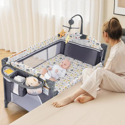 XMSJ Pack and Play 5 in 1 Portable Bedside Sleeper