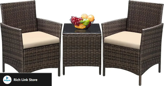 XMSJ 3 Piece Outdoor Patio Furniture Set Rattan Wicker Table