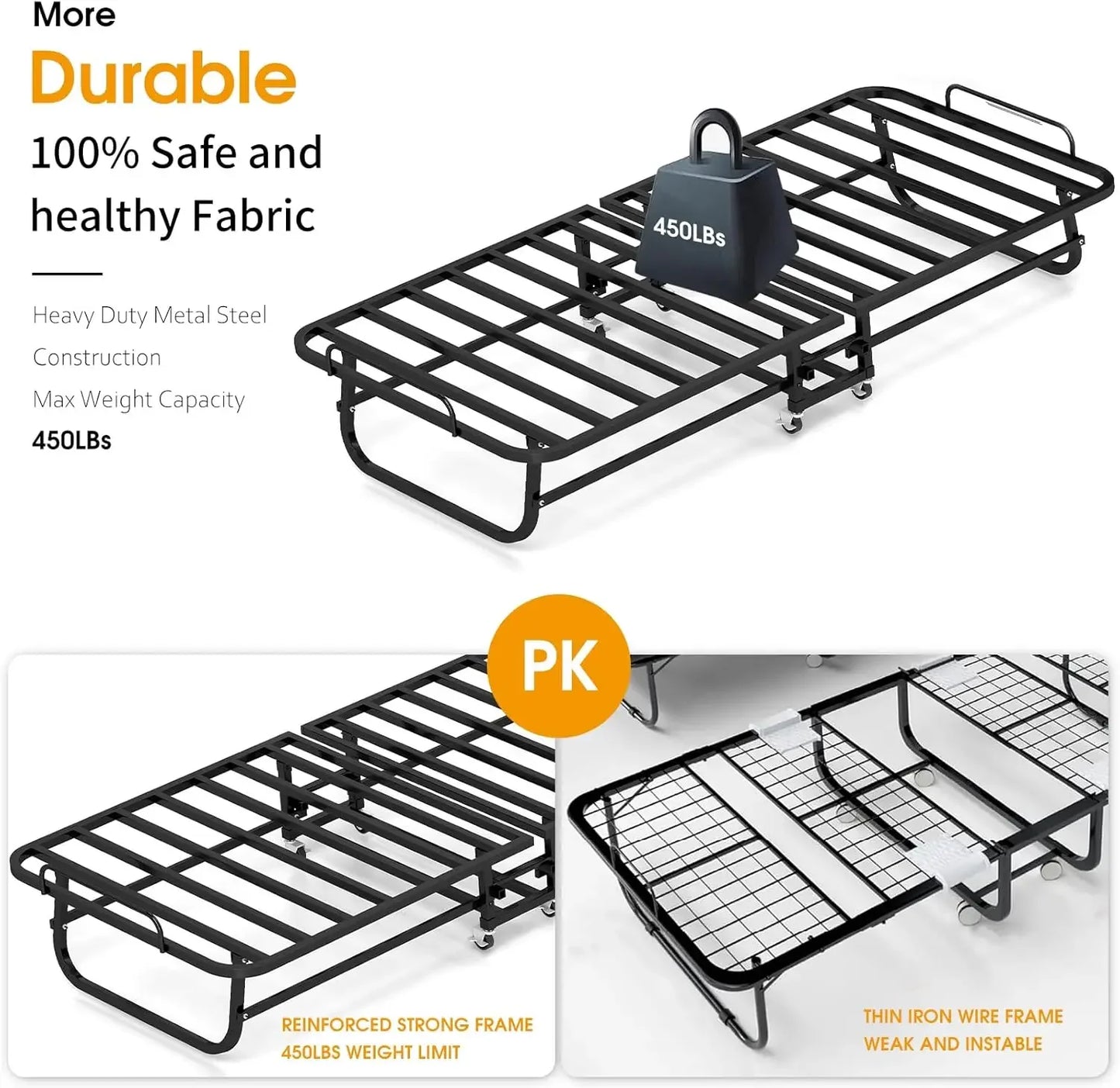XMSJ Folding Bed With Memory Foam Mattress Portable Rollaway Bed