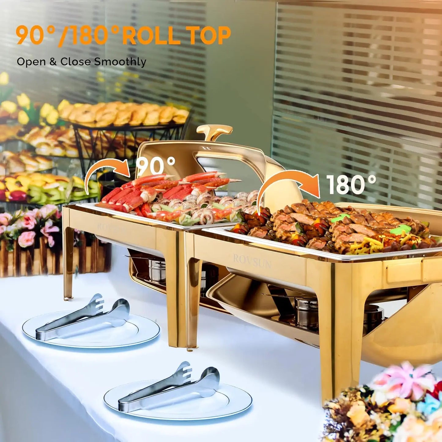 XMSJ Roll Top Chafing Dish Buffet Set 3-Pack NSF-Grade Stainless
