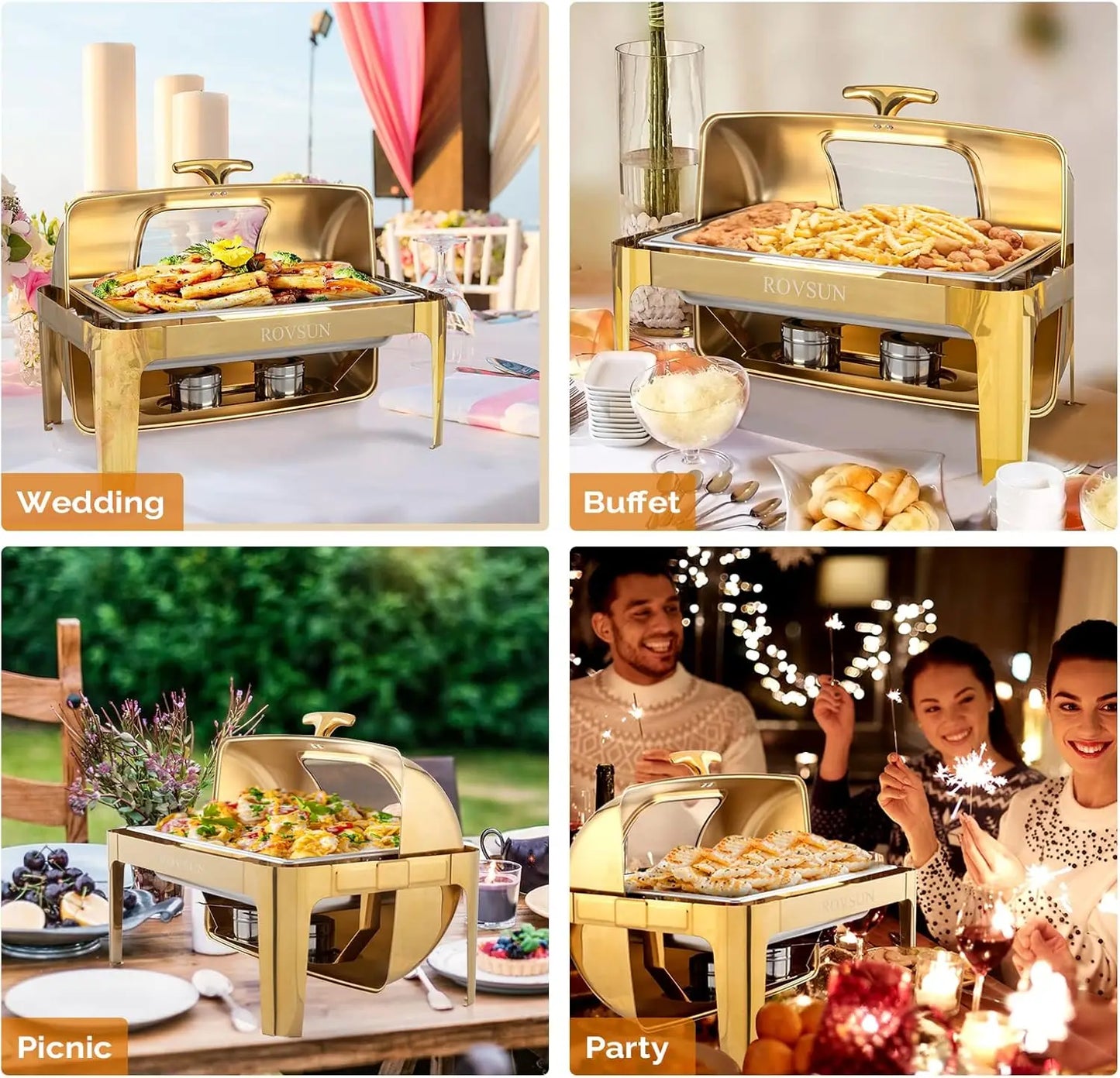 XMSJ Roll Top Chafing Dish Buffet Set 3-Pack NSF-Grade Stainless