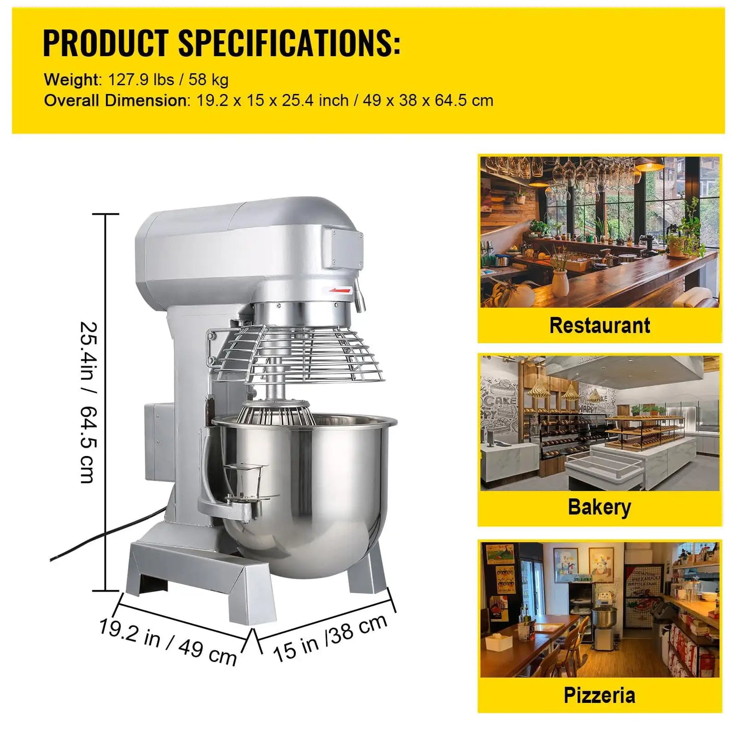 XMSJ Commercial Food Mixer Heavy Duty 110V Stainless Steel Bowl