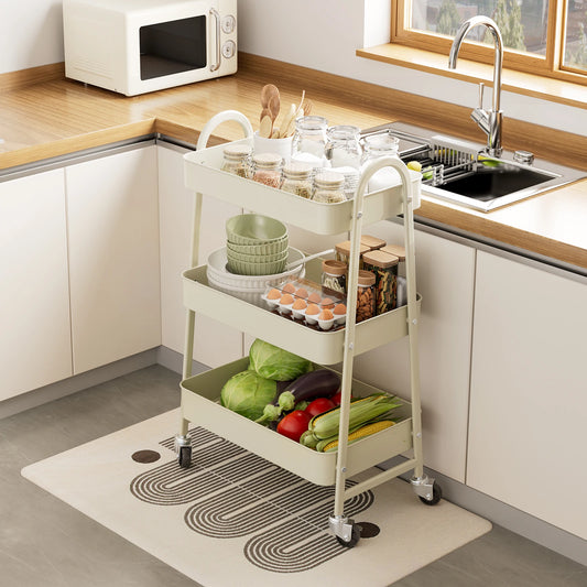 JHK 3 Tier Metal Storage Kitchen Cart Lockable Wheels