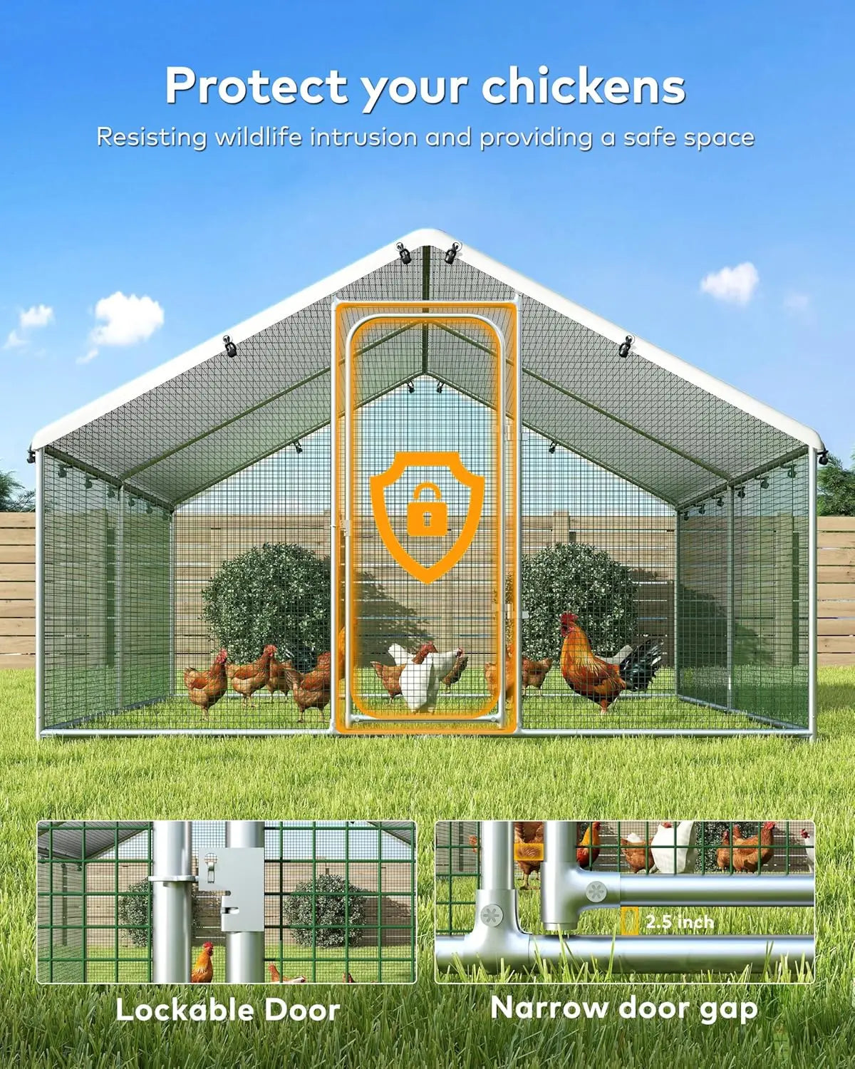 XMSJ Walk In Metal Chicken Coop With Waterproof UV Cover