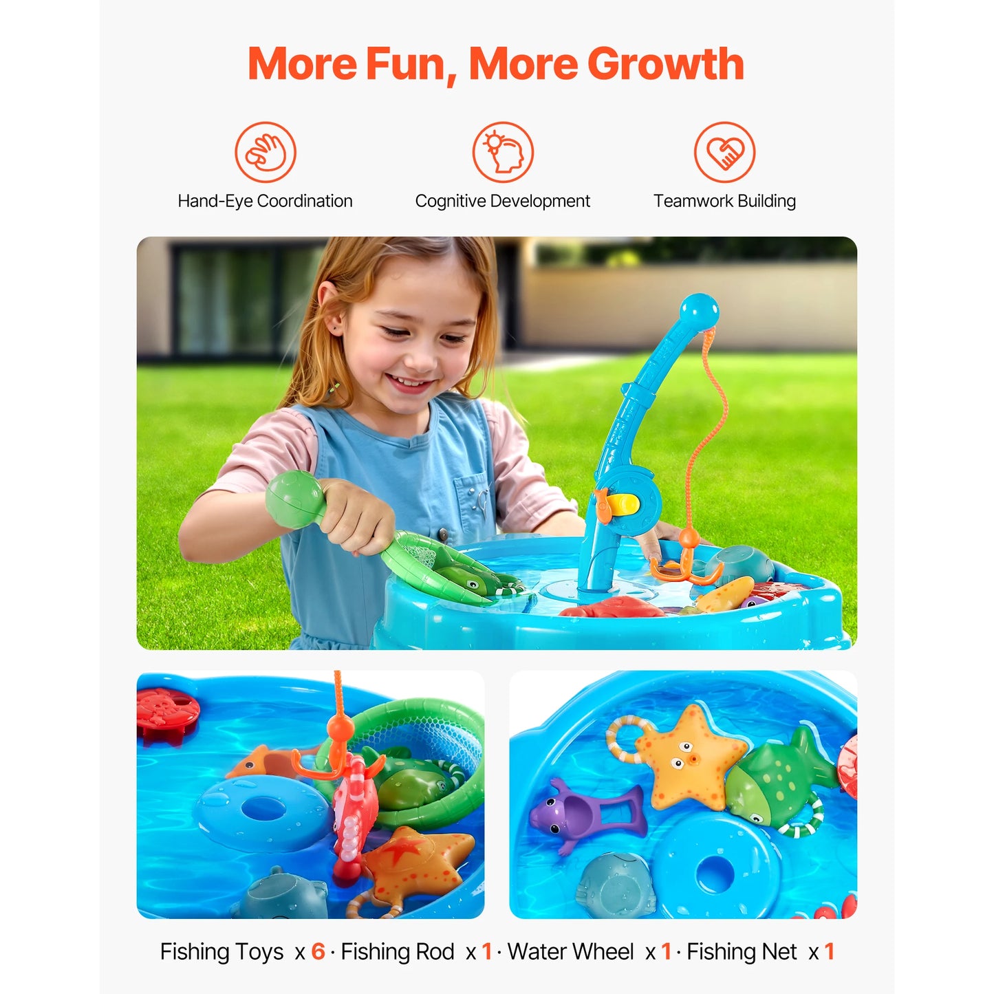 Water Table Playset For Kids With Fishing Game Accessories Outdoor