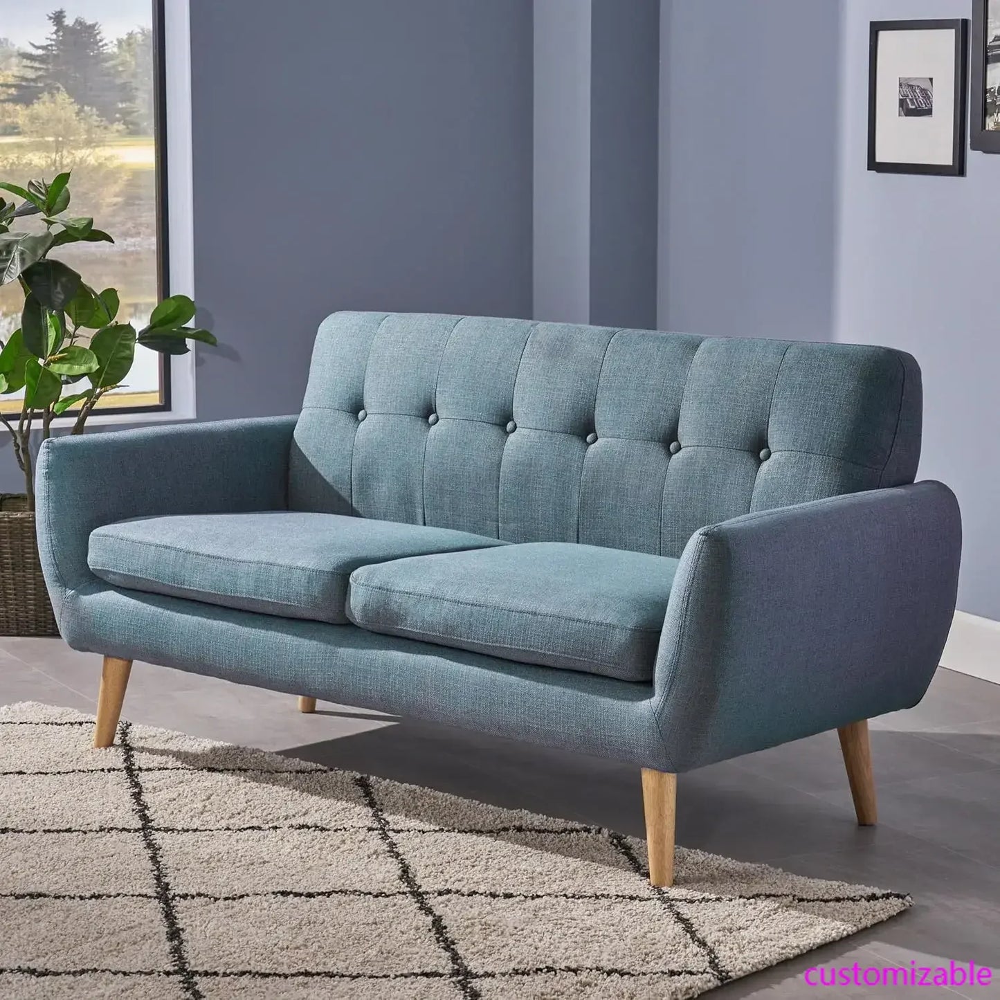 XMSJ Josephine Mid-Century Modern Petite Fabric Sofa