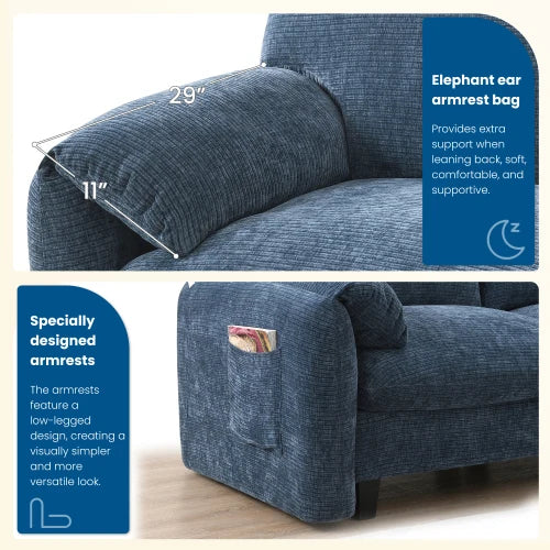 USB Type C Modular L Shaped Chenille Sofa With Pockets