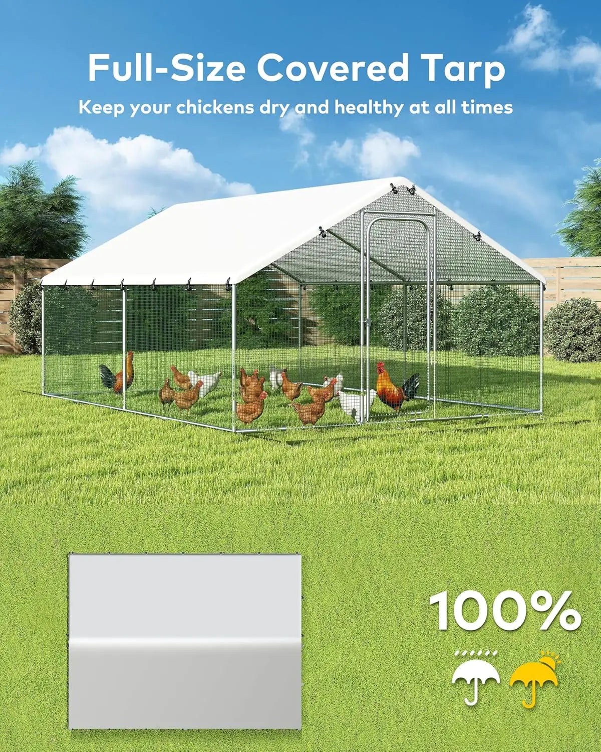 XMSJ Walk In Metal Chicken Coop With Waterproof UV Cover