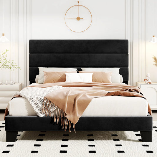 HOOMICH Bed Frame With Headboard Fabric Platform Bed Wood Slats