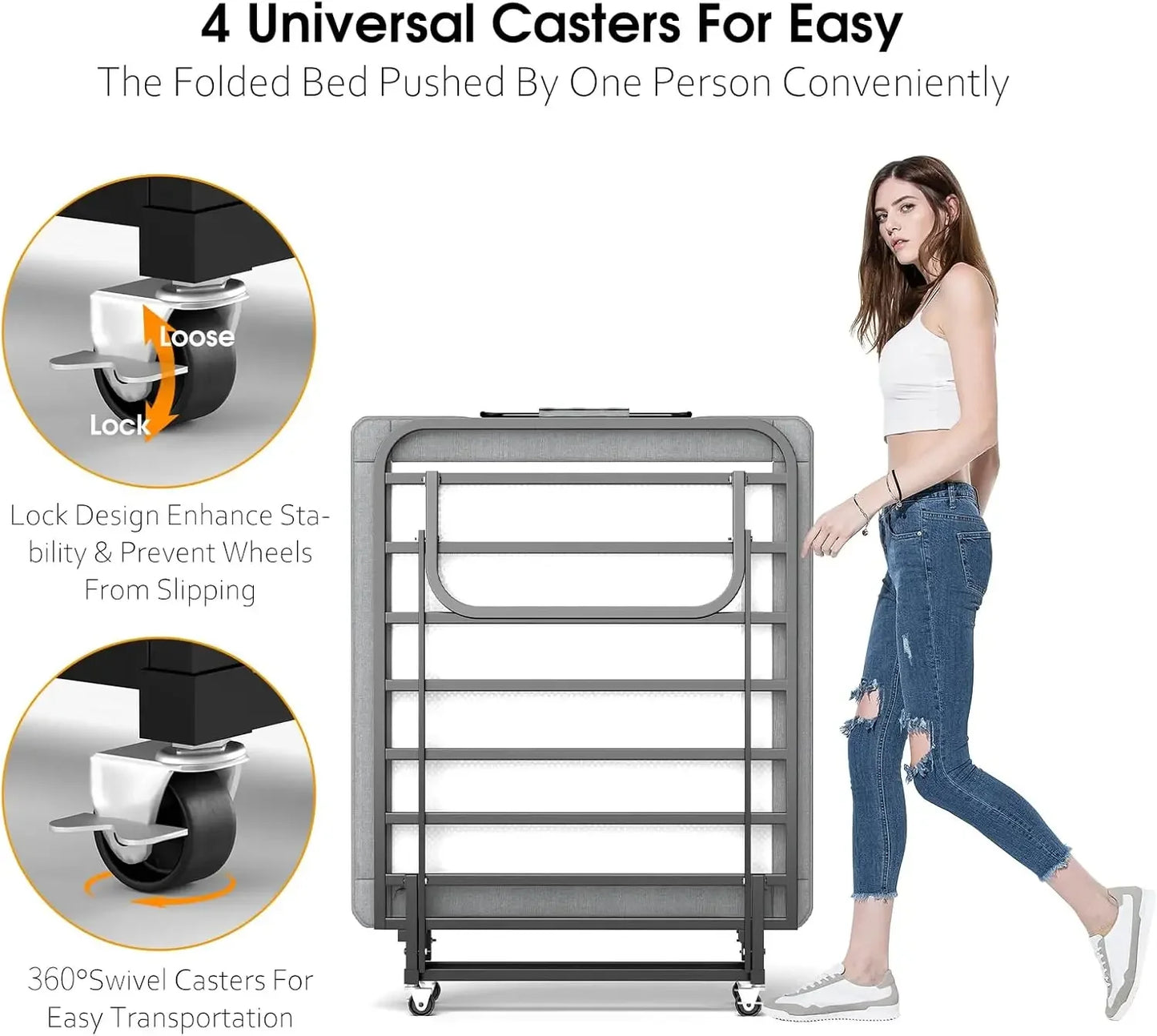 XMSJ Folding Bed With Memory Foam Mattress Portable Rollaway Bed