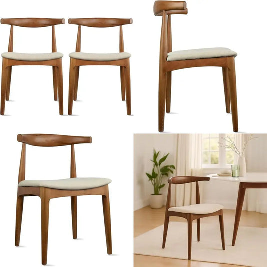 DAFIFY Modern Farmhouse Wooden Dining Chairs With Linen Cushioned Seats