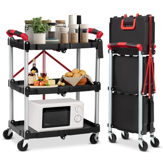 TWISTER.CK Three Tier Rolling Cart Foldable Utility Cart