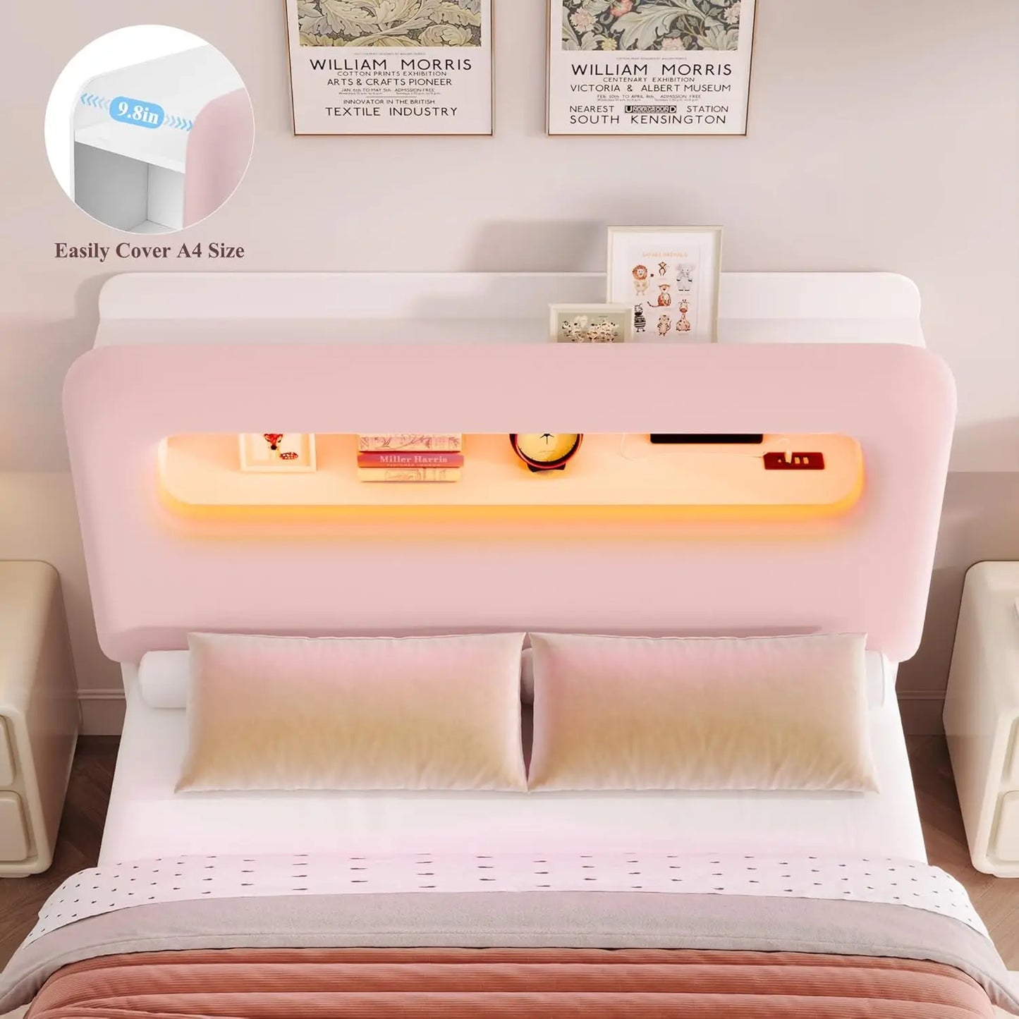 XMSJ LED Bed Frame With Storage Headboard USB Ports