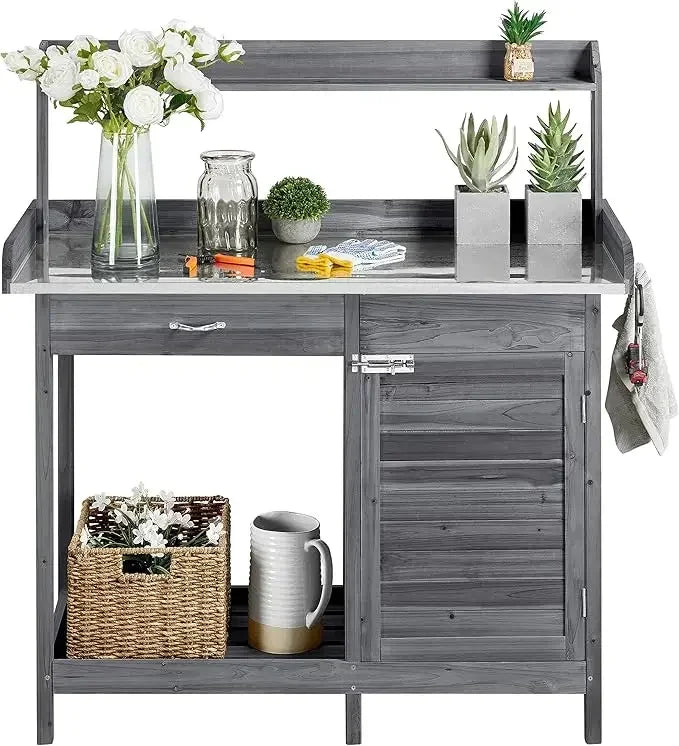 XMSJ Outdoor Potting Bench Table Garden Workstation With Hooks