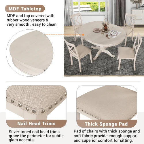 Modern 5 Piece Dining Table Set For 4 With Round Table And Chairs