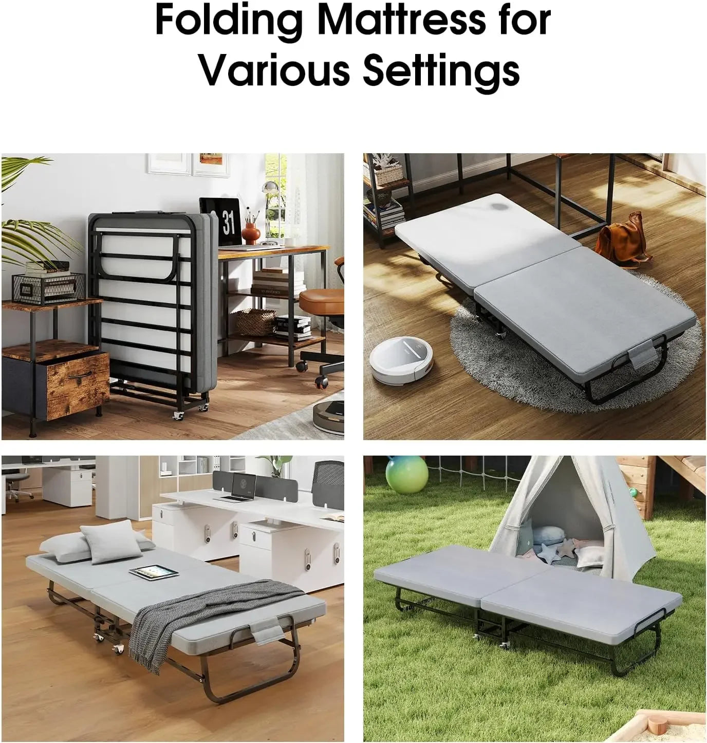 XMSJ Folding Bed With Memory Foam Mattress Portable Rollaway Bed