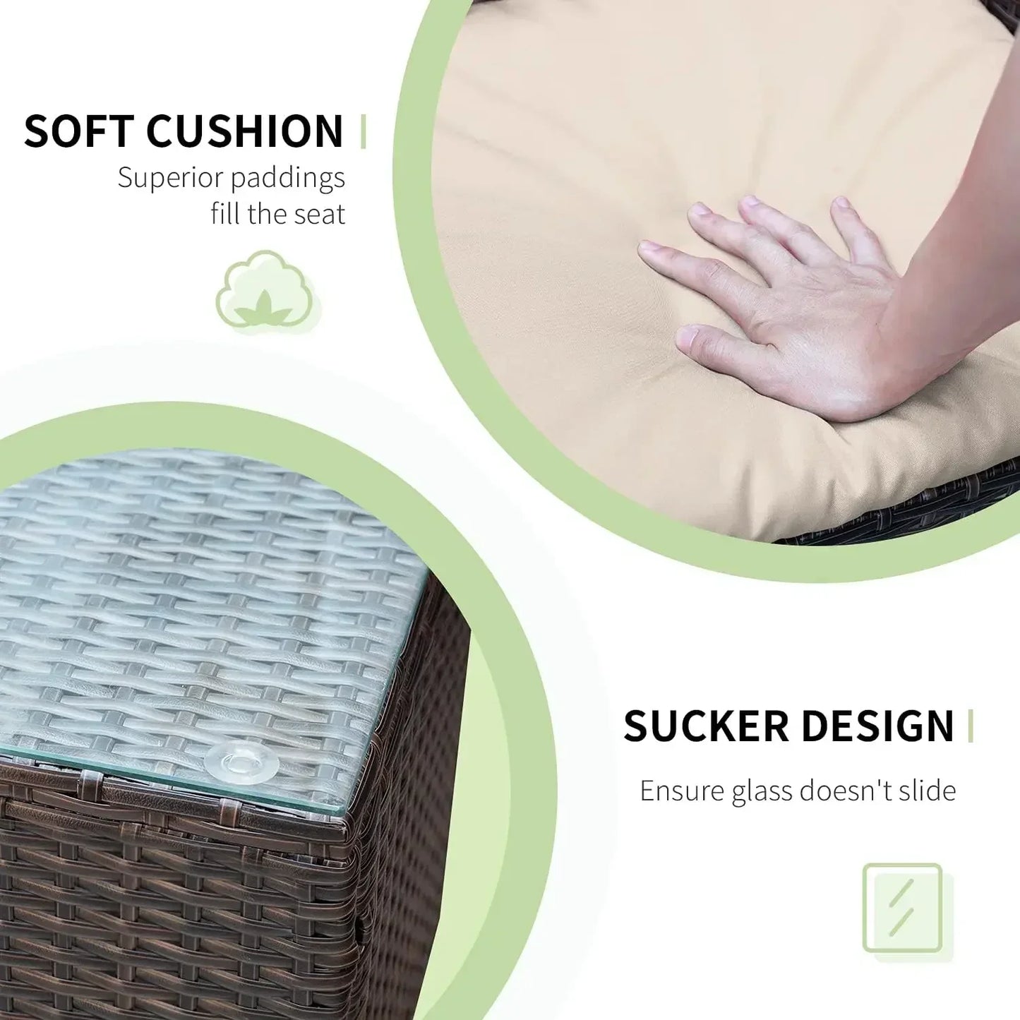 XMSJ 3 Piece Outdoor Patio Furniture Set Rattan Wicker Table