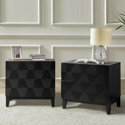 XMSJ Wood Nightstand Set Of 2 With Charging Station Drawers