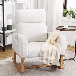 XMSJ Modern High Back Sherpa Nursing Rocking Chair For Nursery